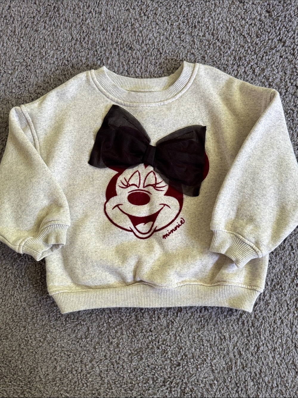 Zara x Disney Sweatshirt with Burgundy Minnie Face and Black Fabric Bow - 2T